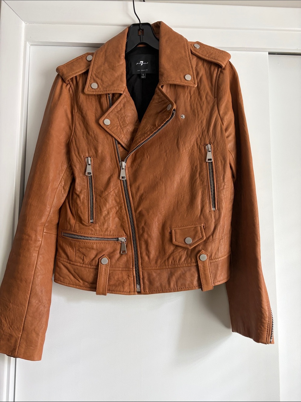 7 For All Mankind Cognac Leather Moto Jacket